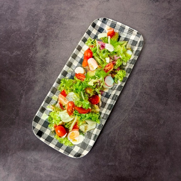 Gingham Black Melamine Serving Tray, 15 x 6.5 Inch Rectangular Serving Platter - Picture 3 of 5